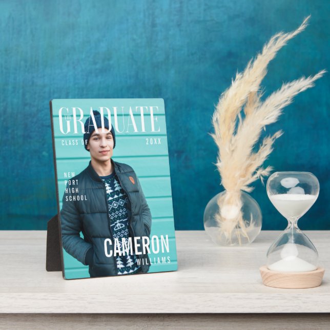 Trendy Magazine Cover Inspired Graduation Photo Plaque (Side)