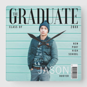 Trendy Magazine Cover Inspired Graduation Square Square Wall Clock