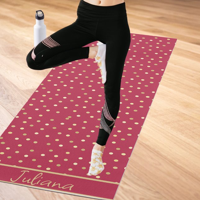 Trendy Magenta & Gold Confetti Dots Personalised Yoga Mat (Creator Uploaded)