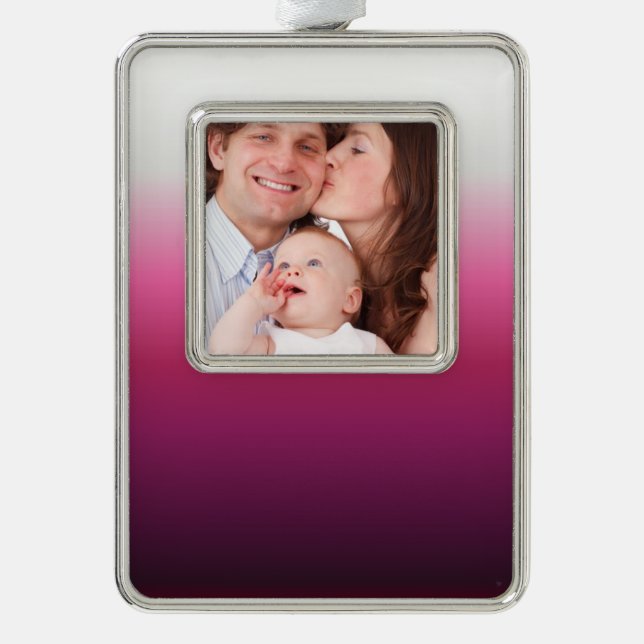 trendy magenta maroon marsala burgundy ombre silver plated framed ornament (Front)