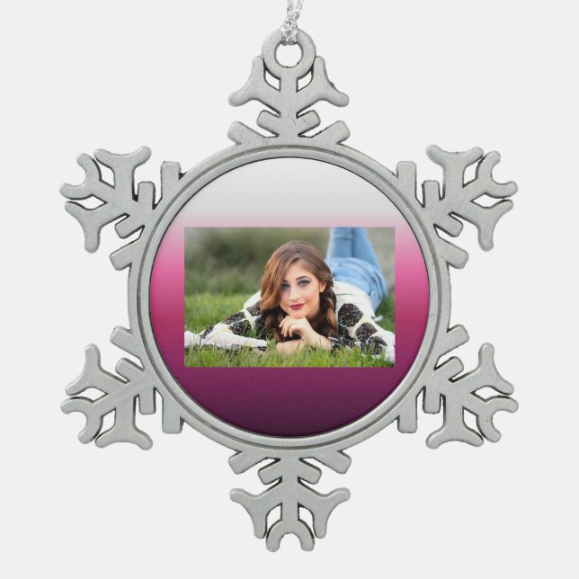 trendy magenta maroon marsala burgundy ombre snowflake pewter christmas ornament (Front)