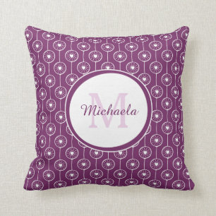 Trendy Magenta  Monogrammed Name Purple Heart Dots Cushion