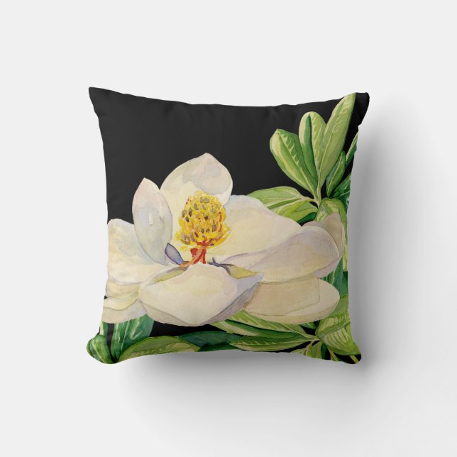 Trendy Magnolia Floral art Decorative Throw Pillow (Front)