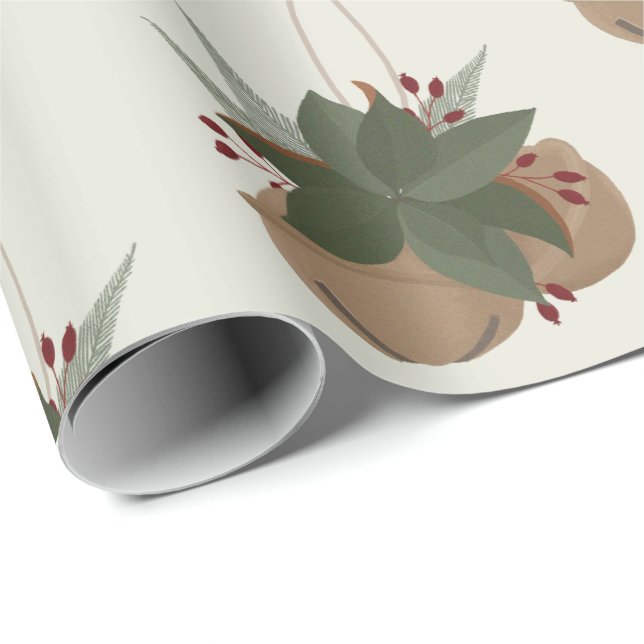 Trendy Magnolia spray and Christmas bells design  Wrapping Paper (Roll Corner)