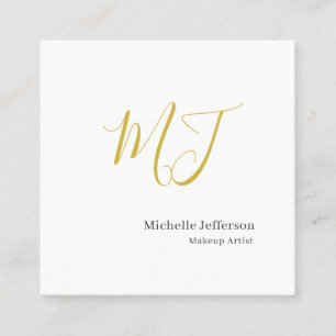 Trendy Makeup Artist Gold Monogram Black White Square Business Card