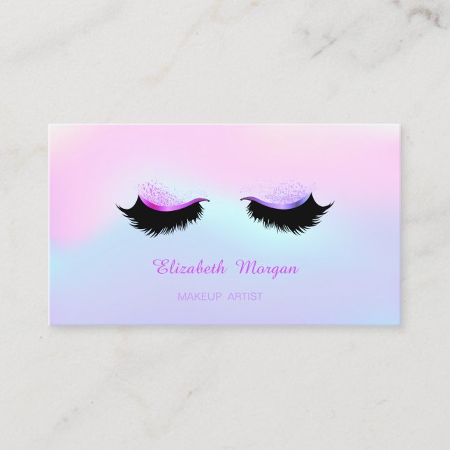 Trendy Makeup Artist,Holographic Faux Lashes Business Card (Front)