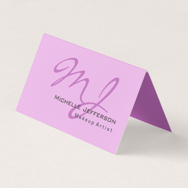 Trendy Makeup Artist Lilac & Orchid Colour Monogra Business Card (Front)