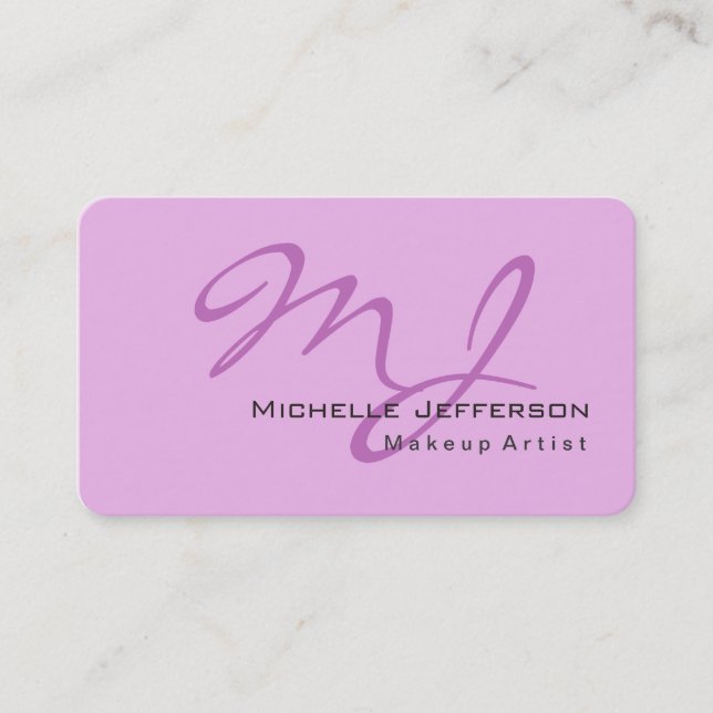 Trendy Makeup Artist Lilac & Orchid Colour Monogra Business Card (Front)