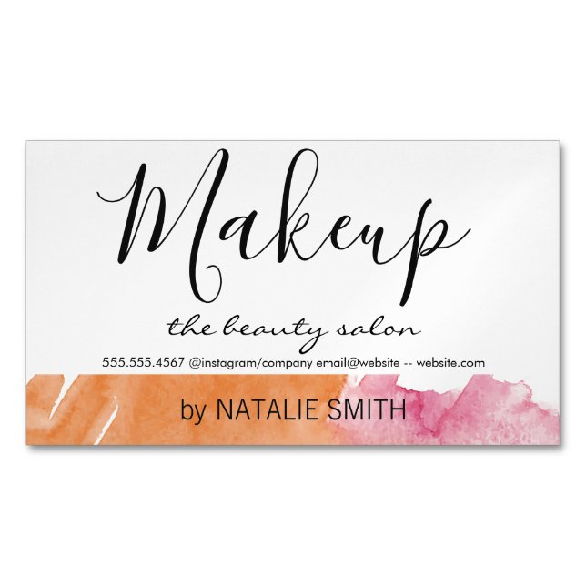 Trendy Makeup Artist Watercolor Magnetic Business Card (Front)