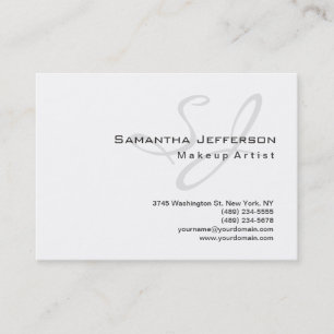Trendy Makeup Artist White Grey Monogram Business Card