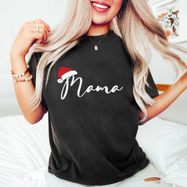 Trendy Mama Christmas Santa Hat Black T-Shirt (Trendy Mama Christmas Santa Hat Black T-Shirt)