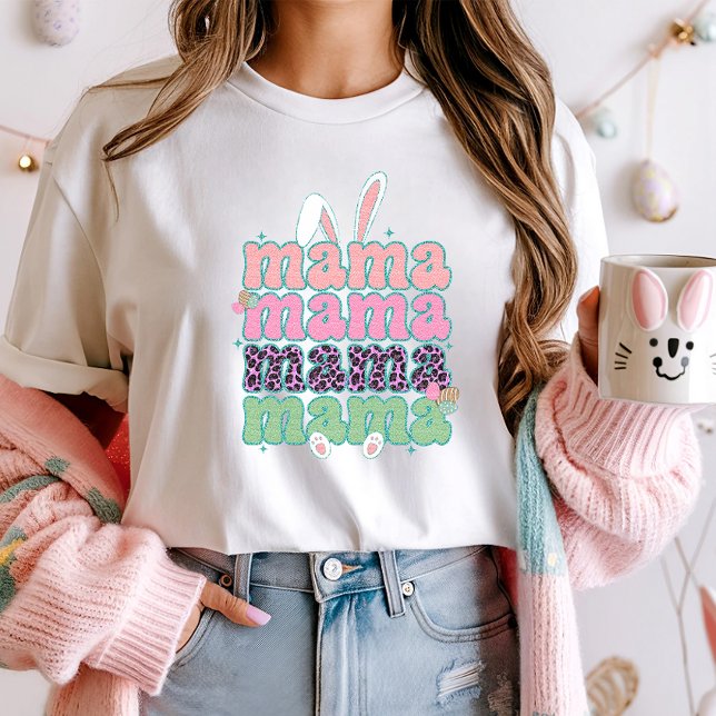 Trendy Mama Easter Tee; Bunny & Leopard Print  T-Shirt (Creator Uploaded)