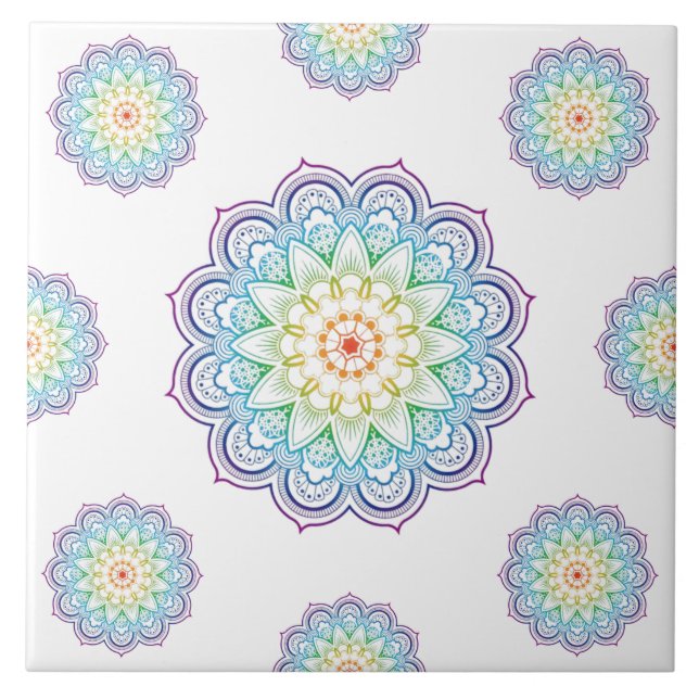 Trendy Mandala Datura Flowers Mosaic Ceramic Tile (Front)