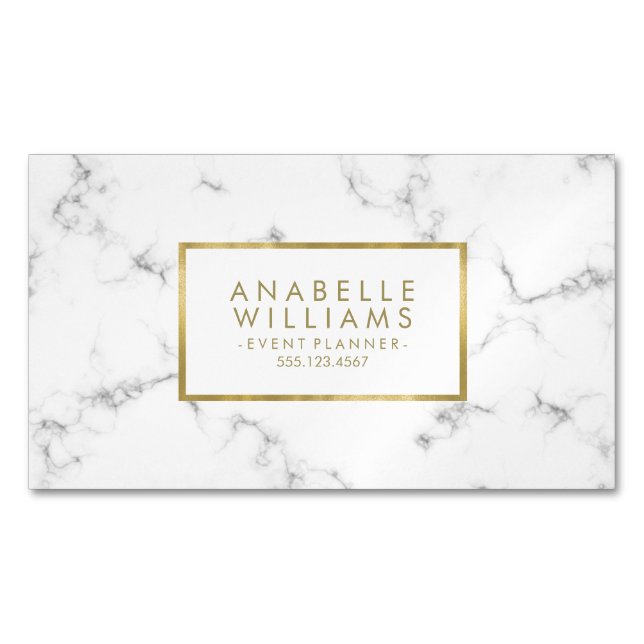 Trendy Marble and Faux Gold Texture Magnetic Business Card (Front)
