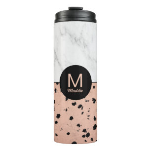 Trendy Marble and Rose Gold Pattern with Monogram Thermal Tumbler