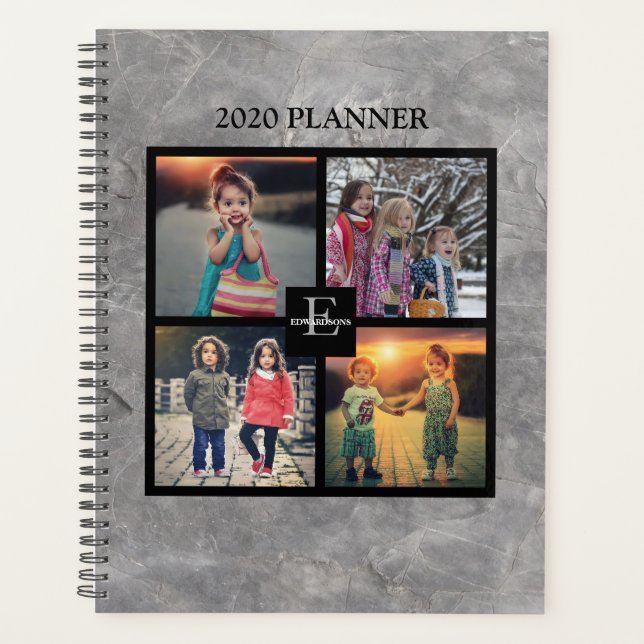Trendy marble family photo collage personal planner (Front)