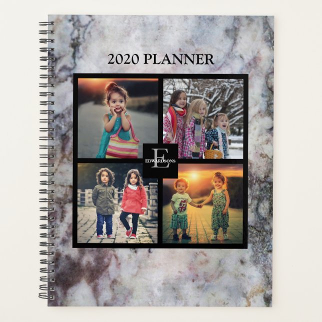 Trendy marble family photo collage personal planner (Front)