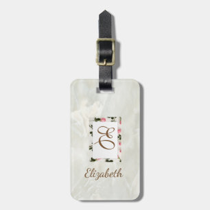 Trendy Marble,Floral Frame  Monogram-Personalised Luggage Tag
