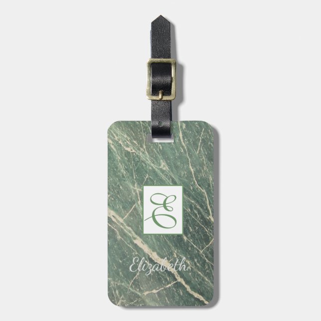 Trendy Marble, Frame  Monogram-Personalised Luggage Tag (Front Vertical)