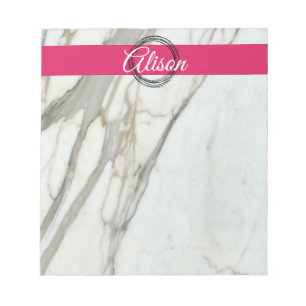 Trendy marble, fuchsia pink custom name notepad