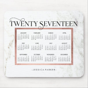 Trendy Marble Look   Faux Rose Gold 2017 Calendar Mouse Mat