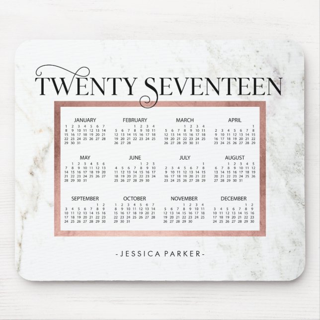 Trendy Marble Look | Faux Rose Gold 2017 Calendar Mouse Mat (Front)