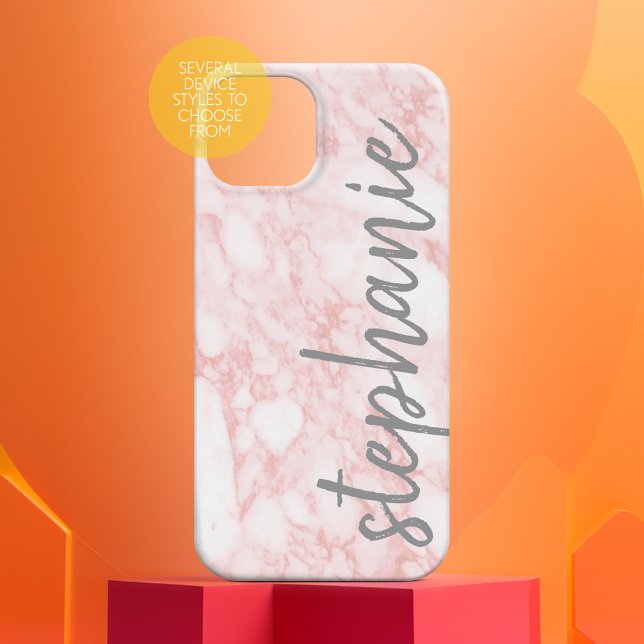 Trendy Marble Pattern with name rose gold grey (Personalized Phone Case - Many Device Styles to Choose From)