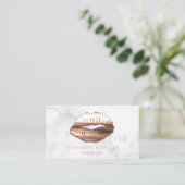 Trendy Marble Rose Gold 3D Lips Makeup Artist Business Card (Standing Front)