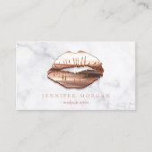 Trendy Marble Rose Gold 3D Lips Makeup Artist Business Card (Front)