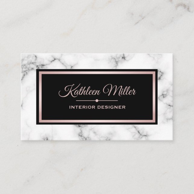 Trendy Marble Rose Gold Modern Business Card (Front)