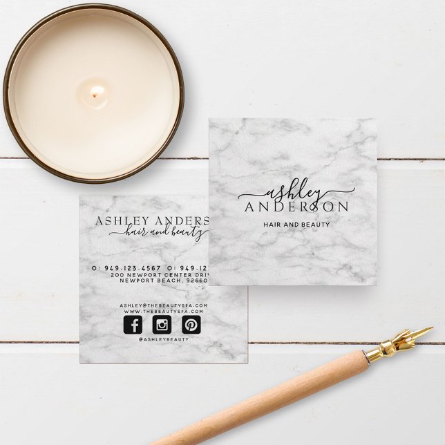 Trendy Marble Script Professional Hand Lettered Square Business Card (Creator Uploaded)