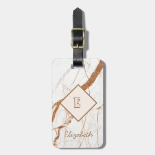 Trendy Marble Stone Texture, Monogram-Personalised Luggage Tag