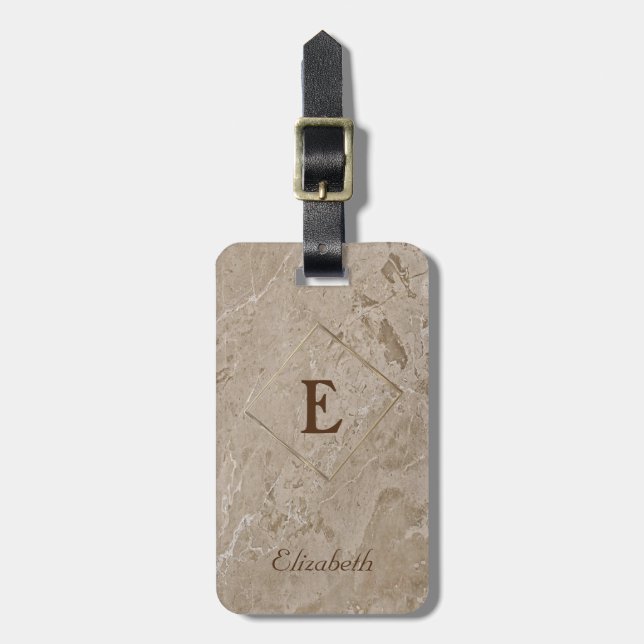 Trendy  Marble Texture,Frame Monogram-Personalised Luggage Tag (Front Vertical)