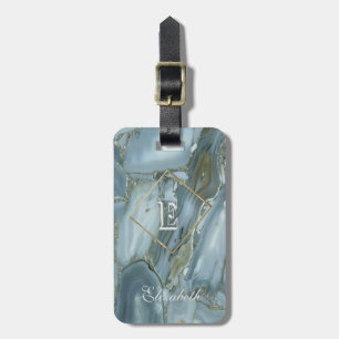 Trendy Marble Texture, Monogram-Personalised Luggage Tag