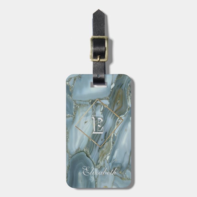 Trendy  Marble Texture, Monogram-Personalised Luggage Tag (Front Vertical)