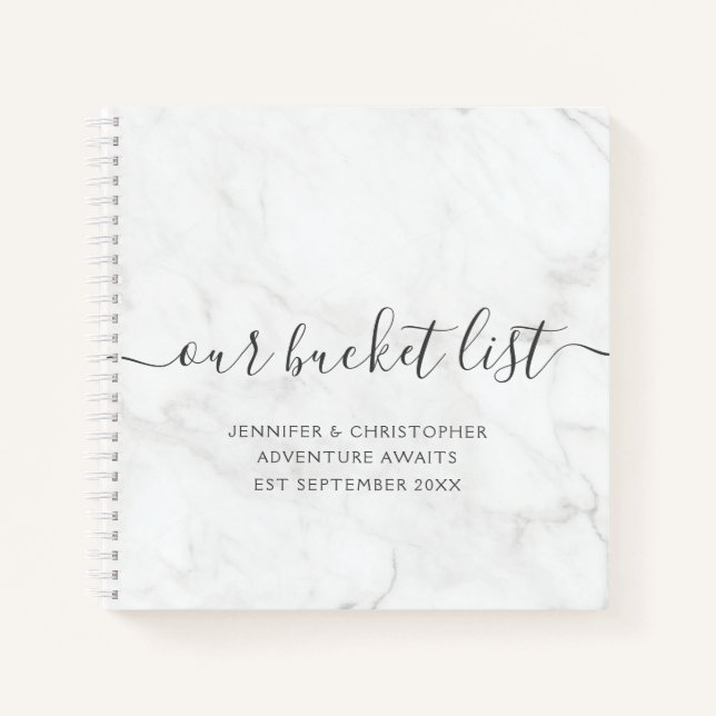 Trendy Marble Typography Our Bucket List Couples Notebook (Front)