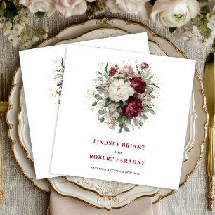 Trendy Maroon Floral Bohemian Greenery Napkins