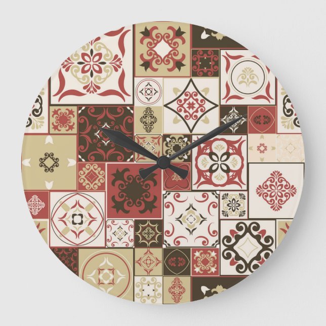 Trendy Marsala Moroccan Tile Pattern Large Clock (Front)