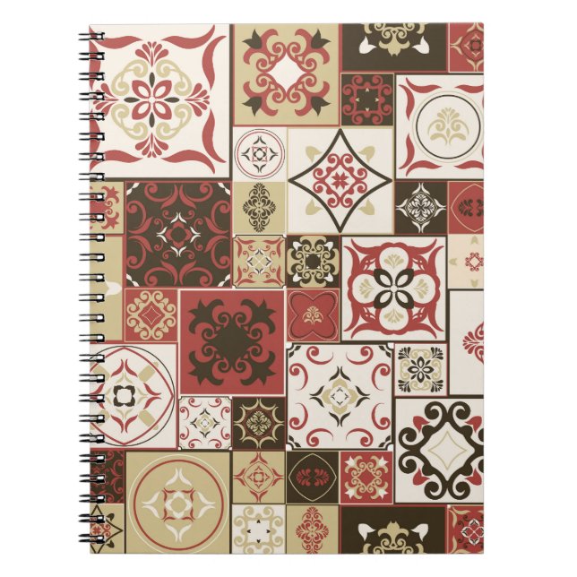 Trendy Marsala Moroccan Tile Pattern Notebook (Front)