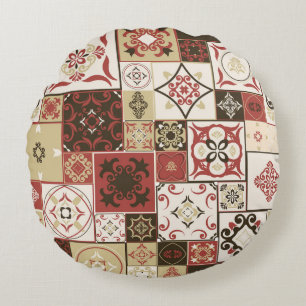Trendy Marsala Moroccan Tile Pattern Round Cushion
