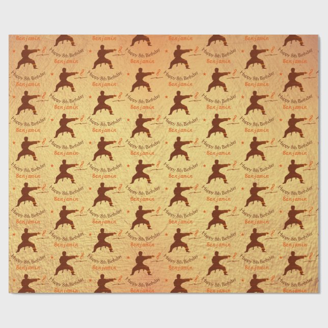Trendy Martial Arts Karate Kids Happy 8th Birthday Wrapping Paper (Flat)