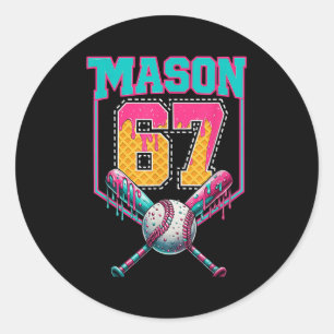 Trendy Mason 67 Mem Ice Cream Drip Baseball Birthd Classic Round Sticker