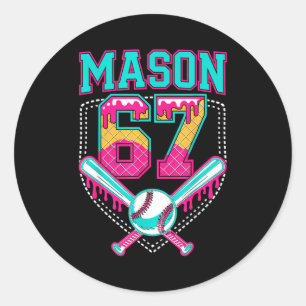 Trendy Mason 67 Mem Ice Cream Drip Baseball Birthd Classic Round Sticker