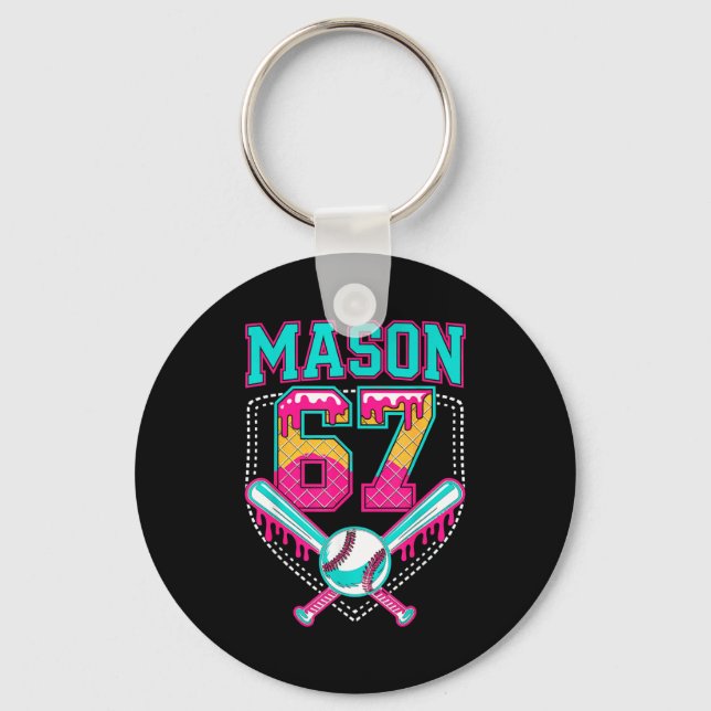 Trendy Mason 67 Mem Ice Cream Drip Baseball Birthd Key Ring (Front)