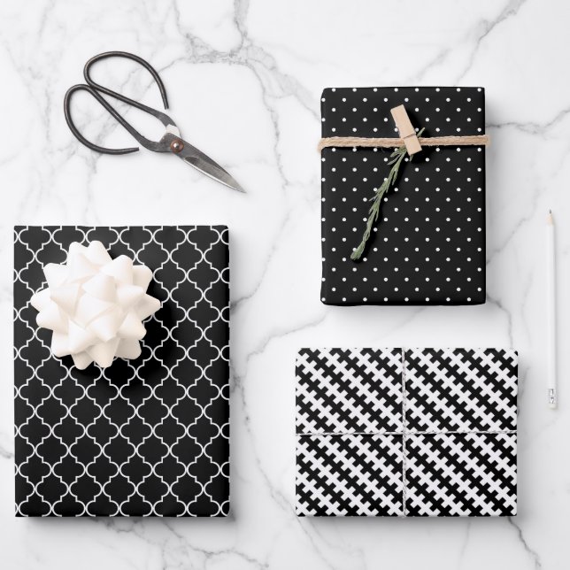 Trendy Matte Black and White Pattern Minimalist Wrapping Paper Sheet (Front)
