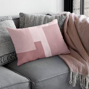 Trendy Mauve Taupe Dusty Rose Colorblock Pattern Lumbar Cushion