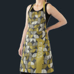 Trendy MCM Half Moon Pattern with gold name block Apron<br><div class="desc">A bold, graphic design with colourful shades of blacks and gold with a fun colour block to add your name or any text. The mid century pattern is a trendy pattern with a punches of colour. You can add a name, monogram or other custom text. If you need to move...</div>
