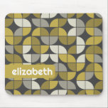 Trendy MCM Half Moon Pattern with gold name block Mouse Mat<br><div class="desc">A bold, graphic design with colourful shades of blacks and gold with a fun colour block to add your name or any text. The mid century pattern is a trendy pattern with a punches of colour. You can add a name, monogram or other custom text. If you need to move...</div>