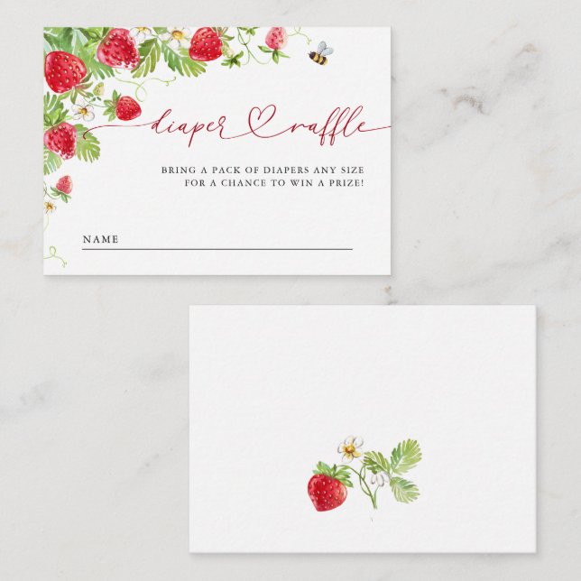 Trendy Meadow Strawberry Baby Shower Diaper Raffle Enclosure Card (Front/Back)