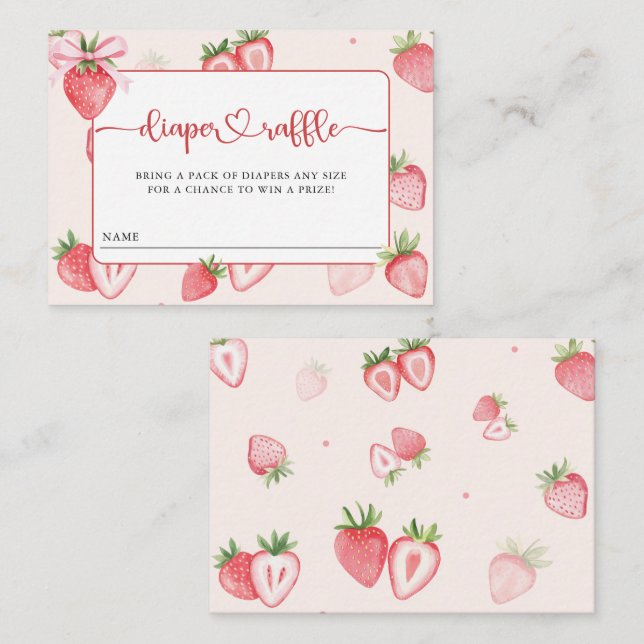 Trendy Meadow Strawberry Baby Shower Diaper Raffle Enclosure Card (Front/Back)